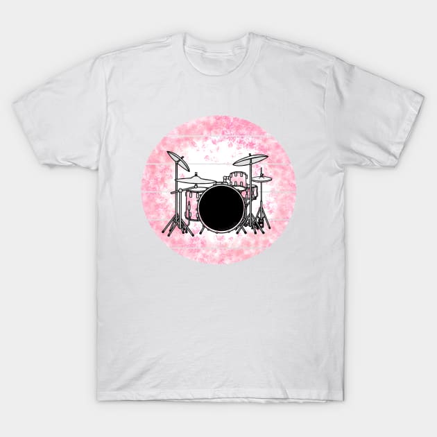 Floral Drum Kit Japanese Cherry Blossom Drummer Musician T-Shirt by doodlerob